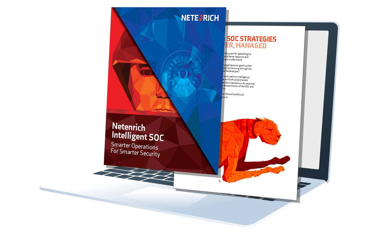 Netenrich Intelligent SOC eBook on a laptop screen